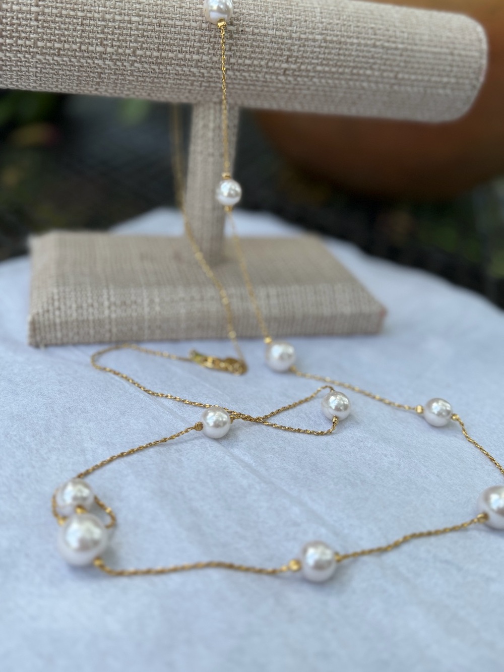 Premier Designs Gold Station Necklace with White Pearls